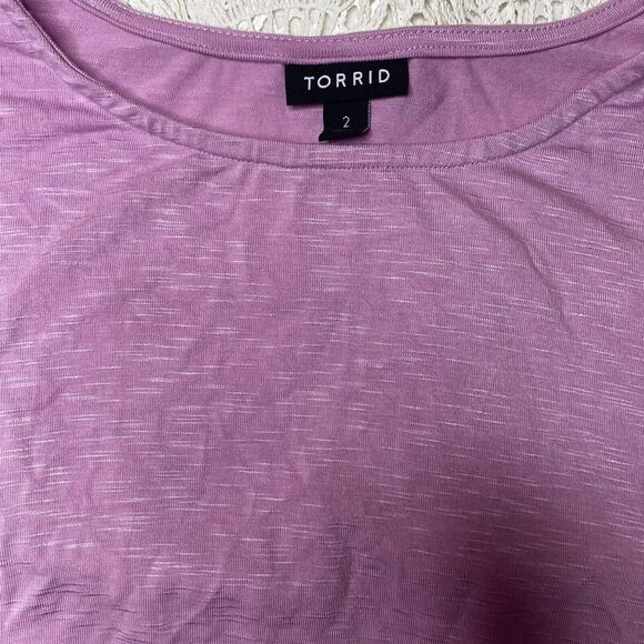 Torrid Babydoll Top Blouse Tunic Lace Short Scallop Sleeves Size 2 2X Pink - Picture 8 of 11